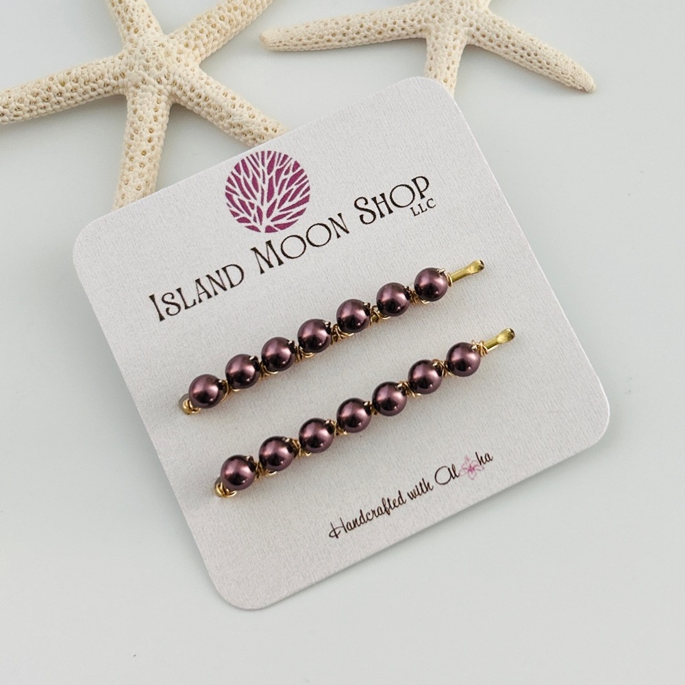Burgundy Swarovski Beaded Hair Clips